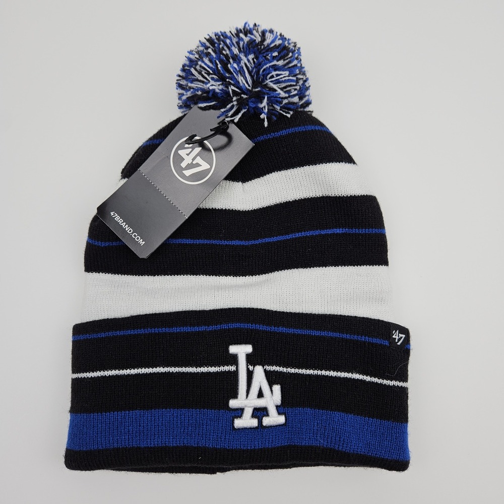 47 Brand Los Angeles Dodgers MLB Cuffed Pom Beanie Hat Black White Blue LA New